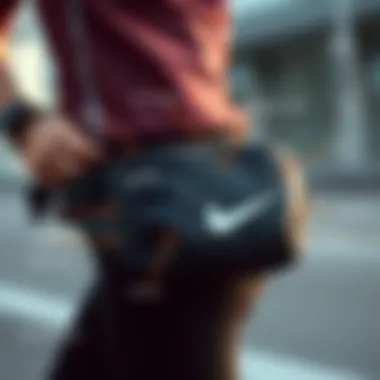 Close-up of a Nike waist bag demonstrating its features
