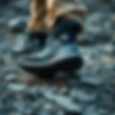 Durable soles of North Face boots on rocky surfaces