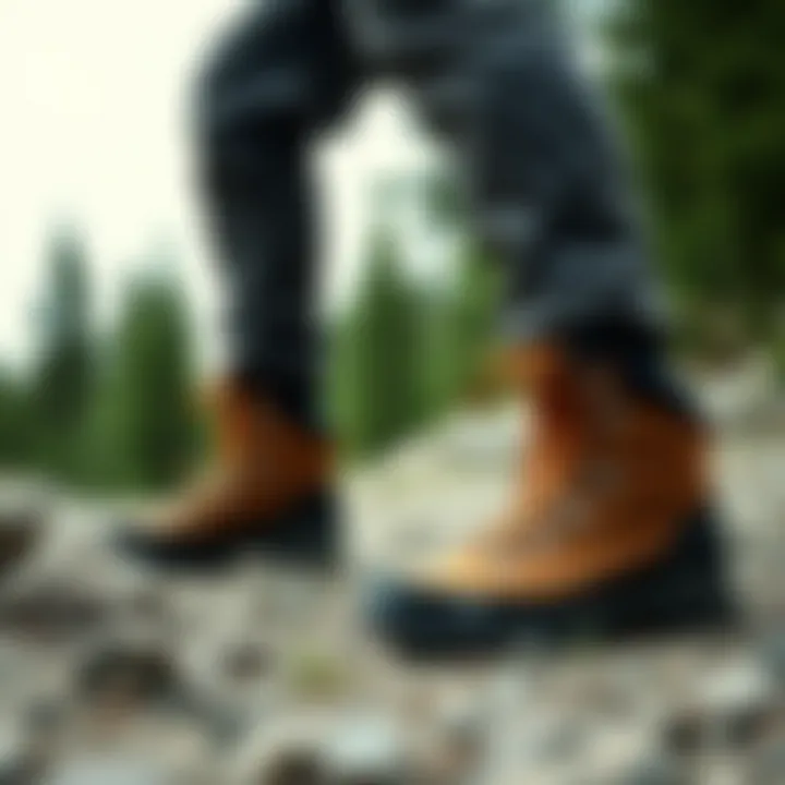 User testing North Face boots in an outdoor adventure