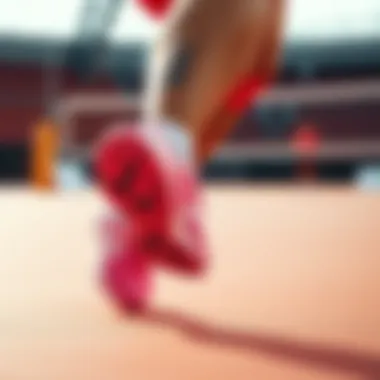 Athlete wearing pink volleyball shoes during a match