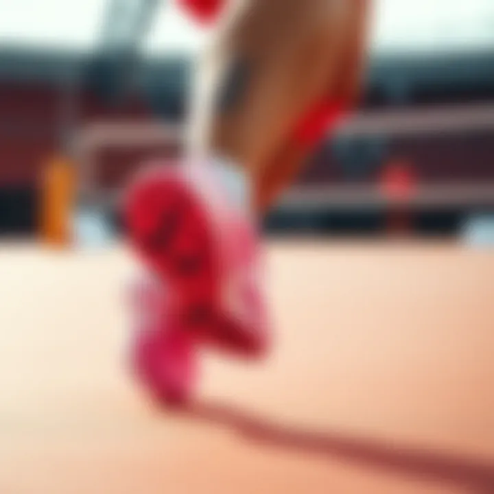 Athlete wearing pink volleyball shoes during a match