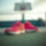 Stylish pink volleyball shoes on a court