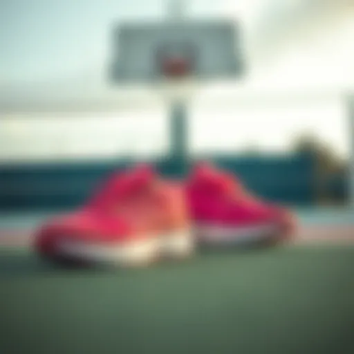 Stylish pink volleyball shoes on a court