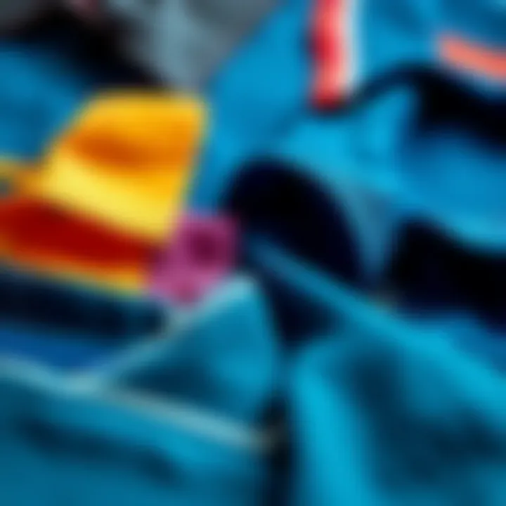 A close-up of fabric textures and colors of various polo shirts for kids.