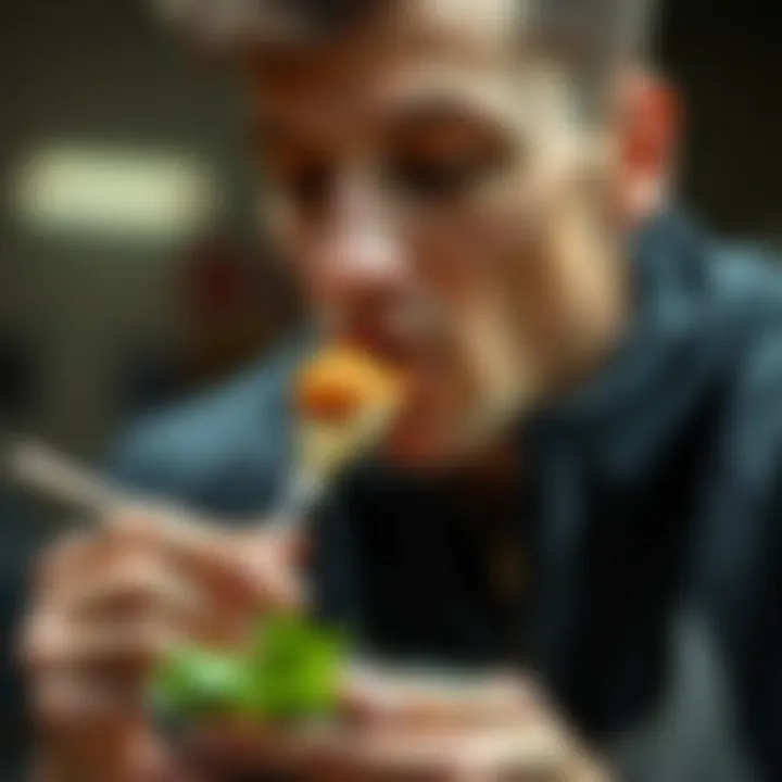 A detailed view of an athlete enjoying a meal rich in potassium.