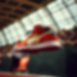 Dynamic action shot of a Puma Dunk in motion during a sporting event