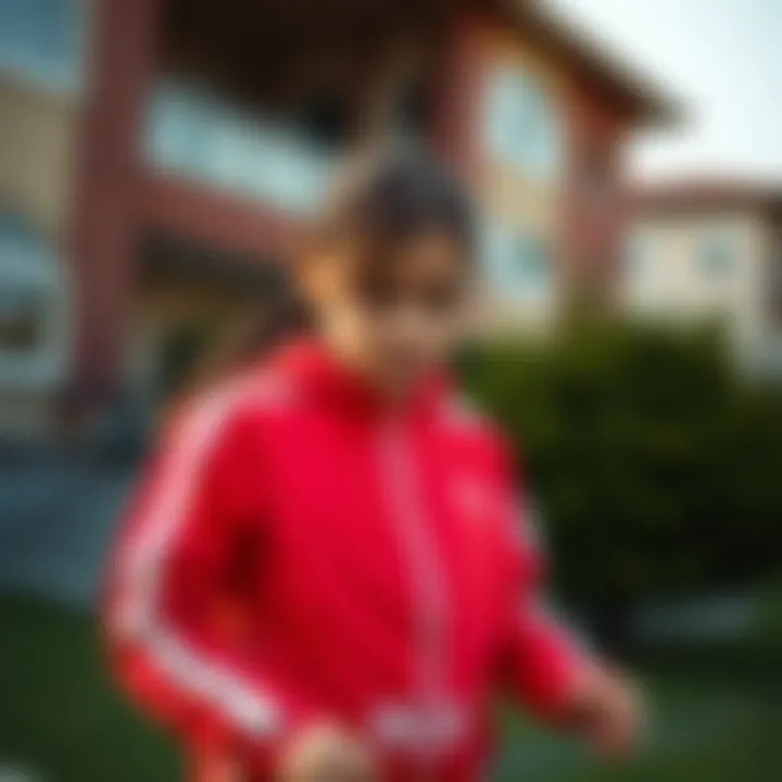 A girl wearing a Puma tracksuit while playing outdoors