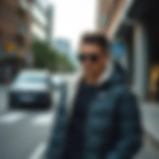 Stylish sherpa jacket worn in an urban setting