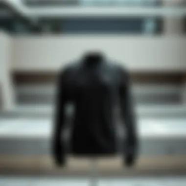 A sleek tracksuit top displayed against a minimalist urban backdrop.