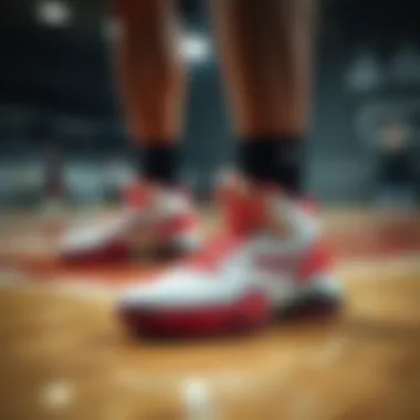 An athlete using basketball shoes on the court during a game