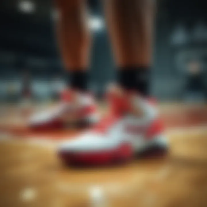 An athlete using basketball shoes on the court during a game