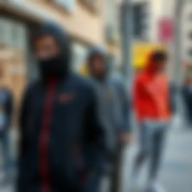 Trendy sports outfits displayed in an urban environment