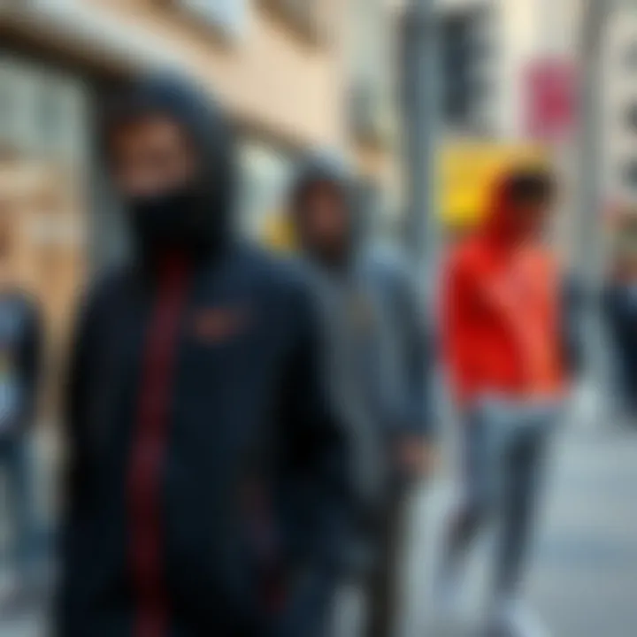 Trendy sports outfits displayed in an urban environment