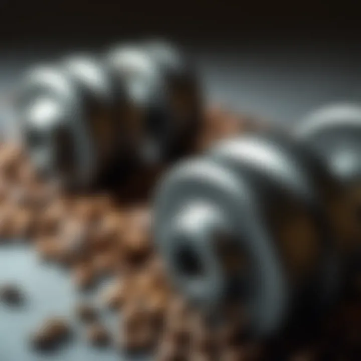 Close-up of coffee beans and a dumbbell