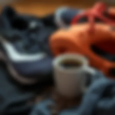 Athletic gear alongside a coffee cup