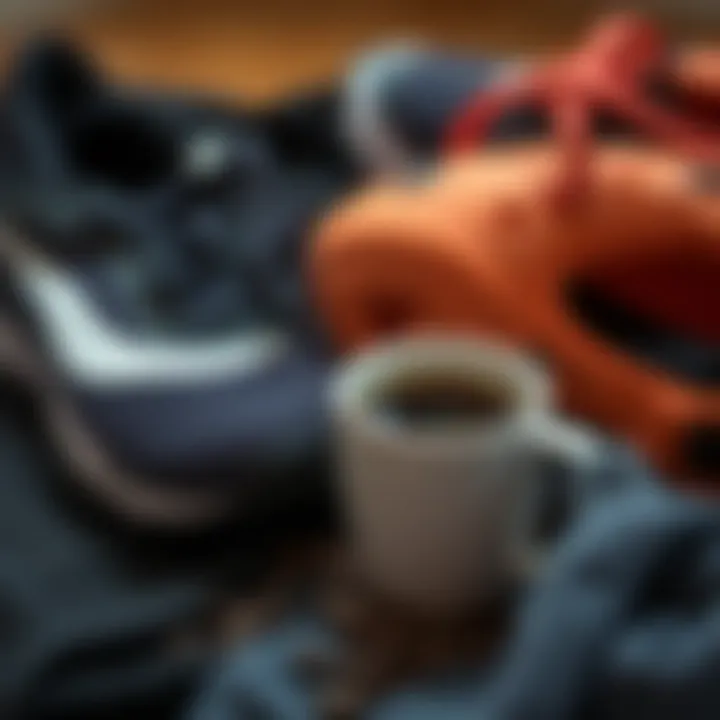 Athletic gear alongside a coffee cup