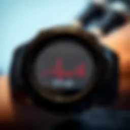 Close-up of a heart rate monitor displaying elevated heart rate after exercise