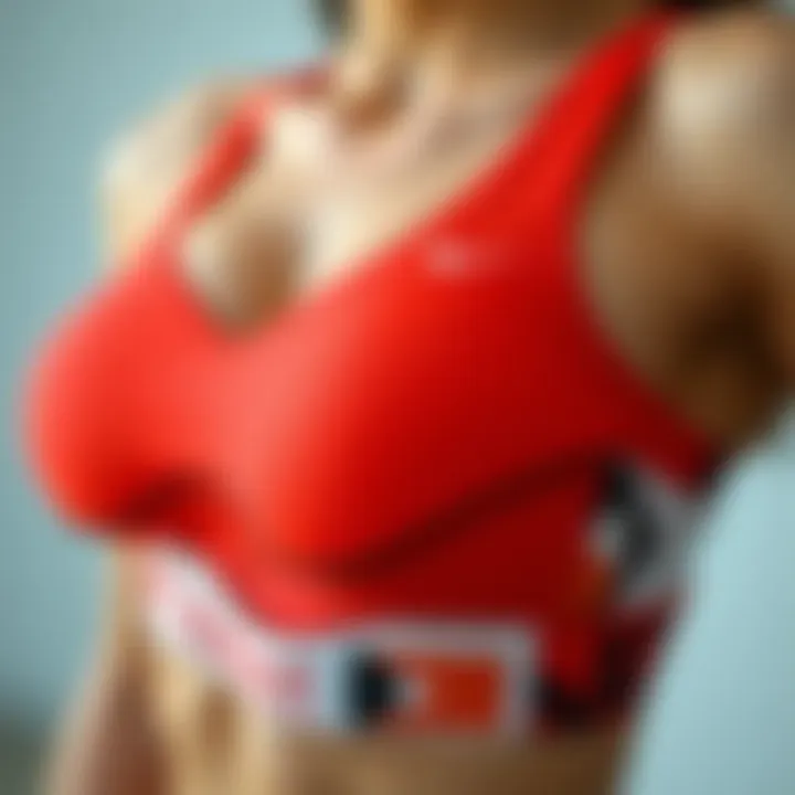 Close-up of fabric and design features of a sports bra
