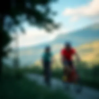 Couple cycling on a scenic trail, enjoying the outdoors