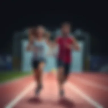 Dynamic duo running side by side on a track