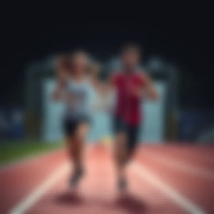 Dynamic duo running side by side on a track