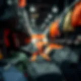 A variety of sports bags displayed in a store