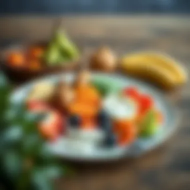 A balanced plate showcasing various stress-relieving foods