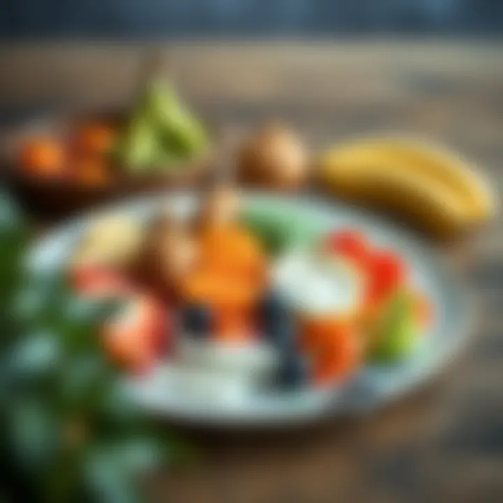 A balanced plate showcasing various stress-relieving foods