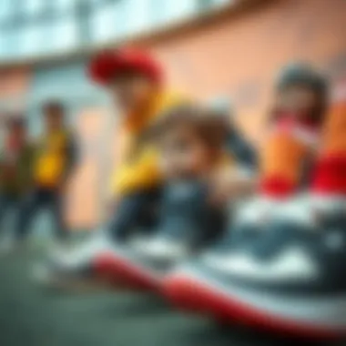 Stylish kids showcasing Nike shoes in a trendy setting