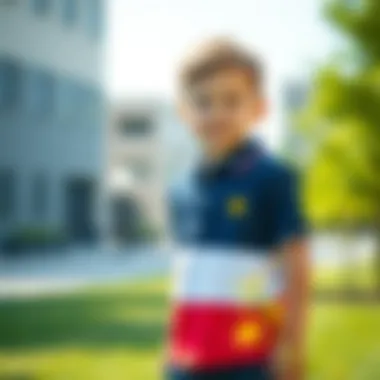 A child dressed in a polo shirt, reflecting sustainability and modern fashion.