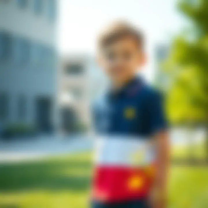 A child dressed in a polo shirt, reflecting sustainability and modern fashion.