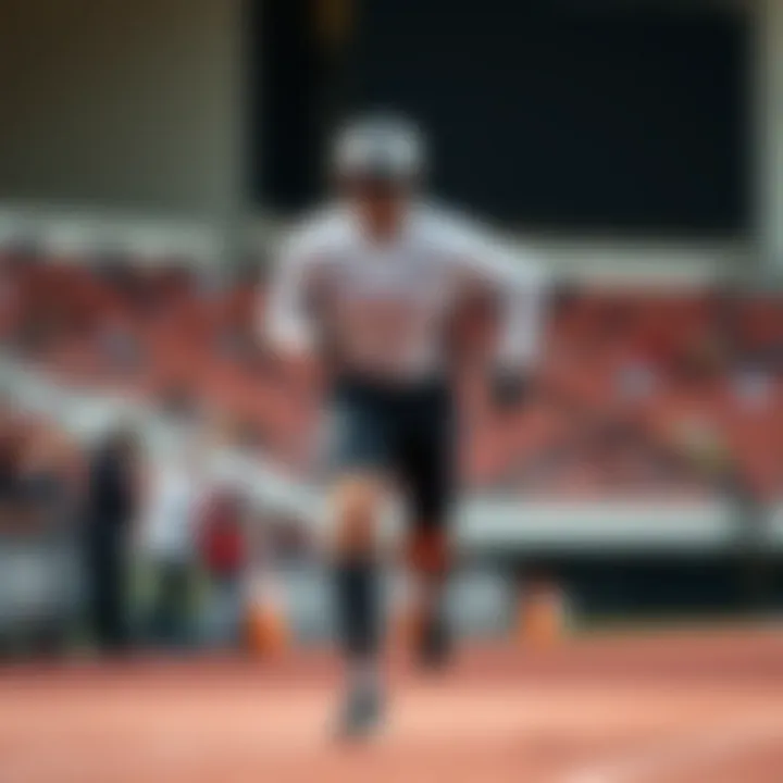 An athlete in motion, adorned in a sleek uniform that harmonizes style and functionality during a competition.