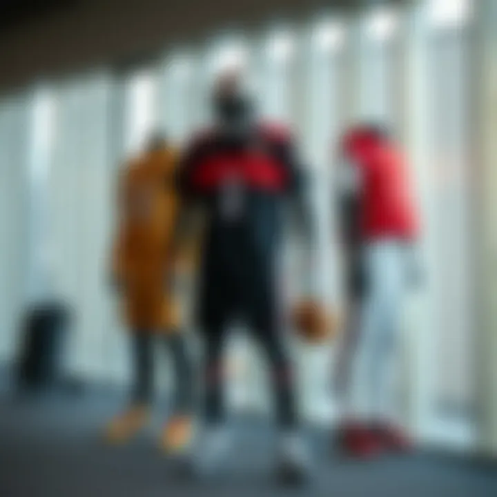 A collection of modern sports uniforms arranged artistically, highlighting the fusion of aesthetics and technology.