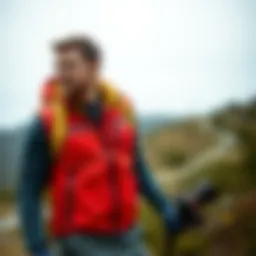 Stylish outdoor vest in action during hiking