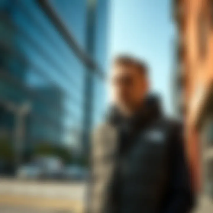 Modern Urban Style Urban setting with a modern vest complementing casual attire