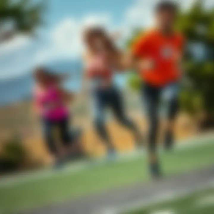 A vibrant outdoor scene showcasing athletes in dynamic motion wearing legwear