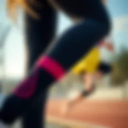 A detailed view of stylish sports leggings featuring ankle cuffs