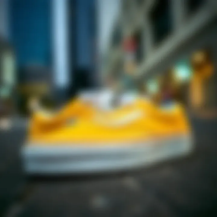 Vans Yellow Sneakers in Urban Style Vans yellow sneakers on a stylish urban background
