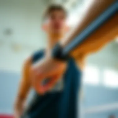 Close-up of a volleyball band in use during a match.