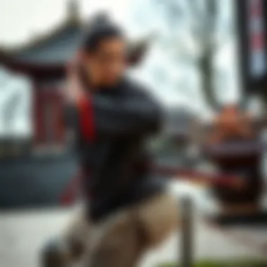 Dynamic Wushu practitioner demonstrating a traditional stance