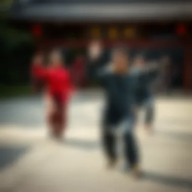 Group of Wushu enthusiasts engaging in training session
